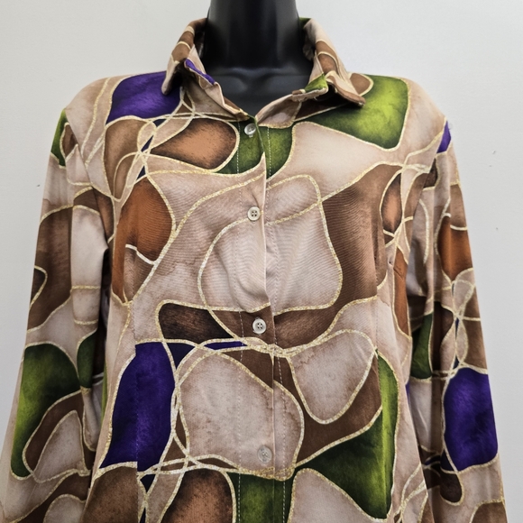 FLORIA size Medium retro Italian Button Up Shirt Psychedelic 70s Disco Colorful - Picture 2 of 11